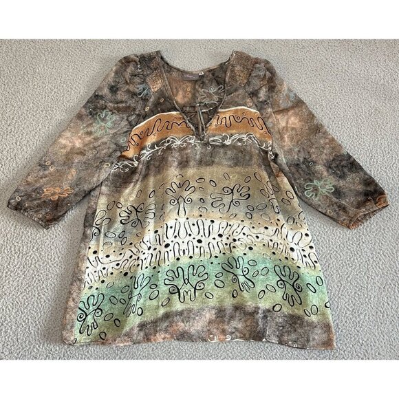 Kareenas Silk Tunic Tunic Boho Crinkle Lace Up India All Over Print - Picture 5 of 14